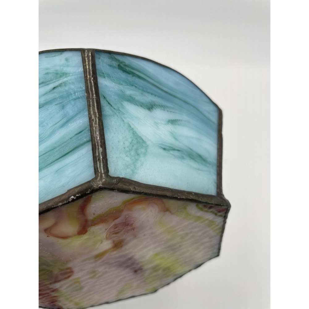 Vintage Turquoise‎ & Red Stained Glass Art Bowl 6.5" D - Picture 8 of 8